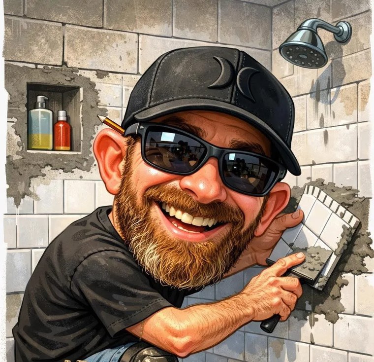 Mahmoud Makrach, owner of Floor & Bath Remodelling, tiling a shower